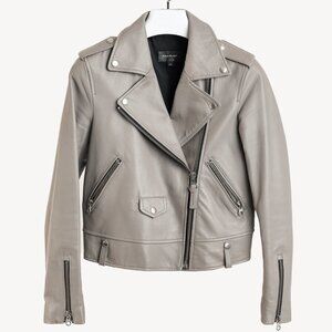 Mackage Baya Grey Leather Biker Jacket